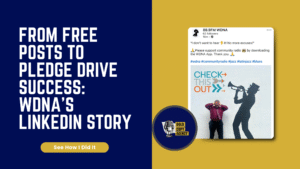 Hero image for the article “How I Created and Managed the LinkedIn Page for Public Media,” featuring WDNA’s LinkedIn story and a CTA button that reads “See How I Did It.”